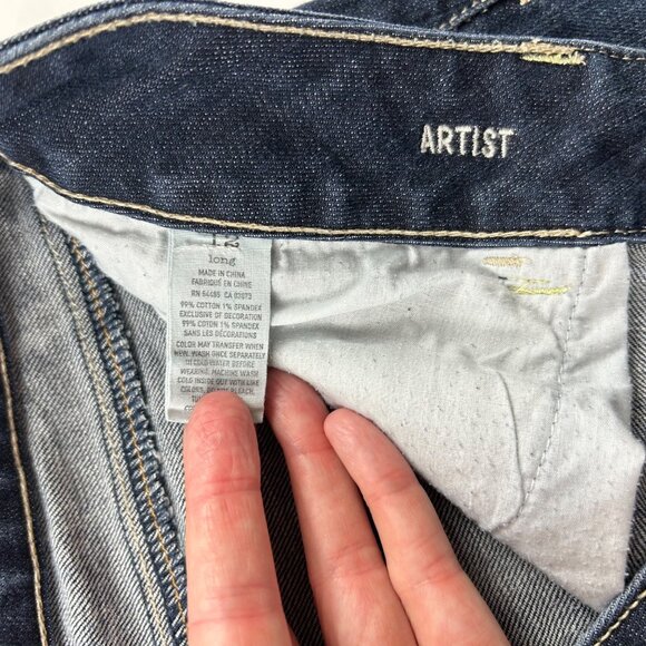 LONG American Eagle Dark Wash Stretch Denim Artist Flare Jeans 12L - Picture 4 of 7